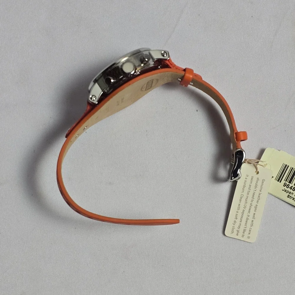 Fossil Del Rey Chronograph Orange Leather Cuff Watch ES3768 Silver Cream Dial